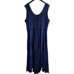 Advance Sundress‎ 1X/2X Blue Tiered Asymmetrical Beaded Embroidered Lace Boho